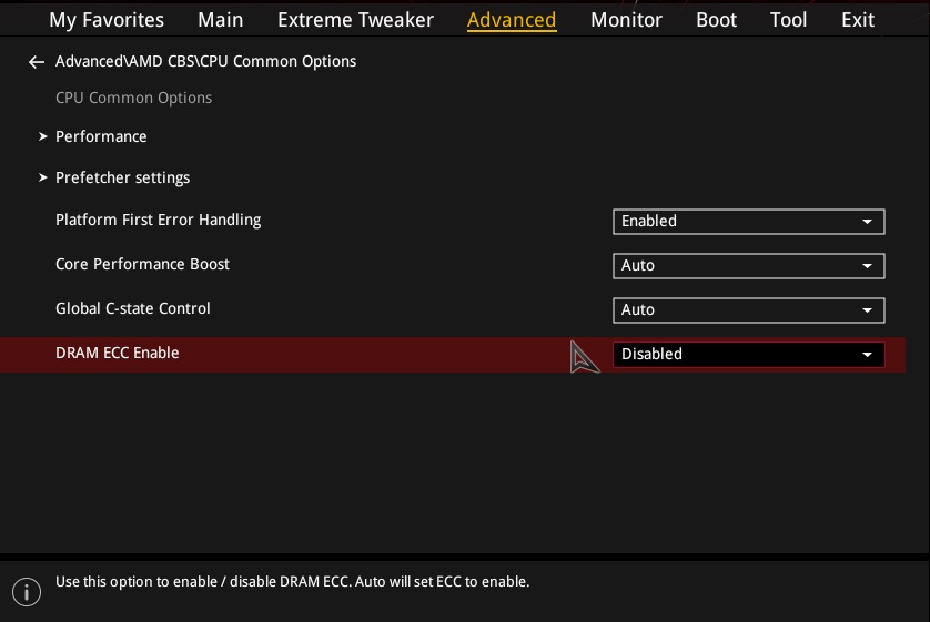 BIOS ECC settings