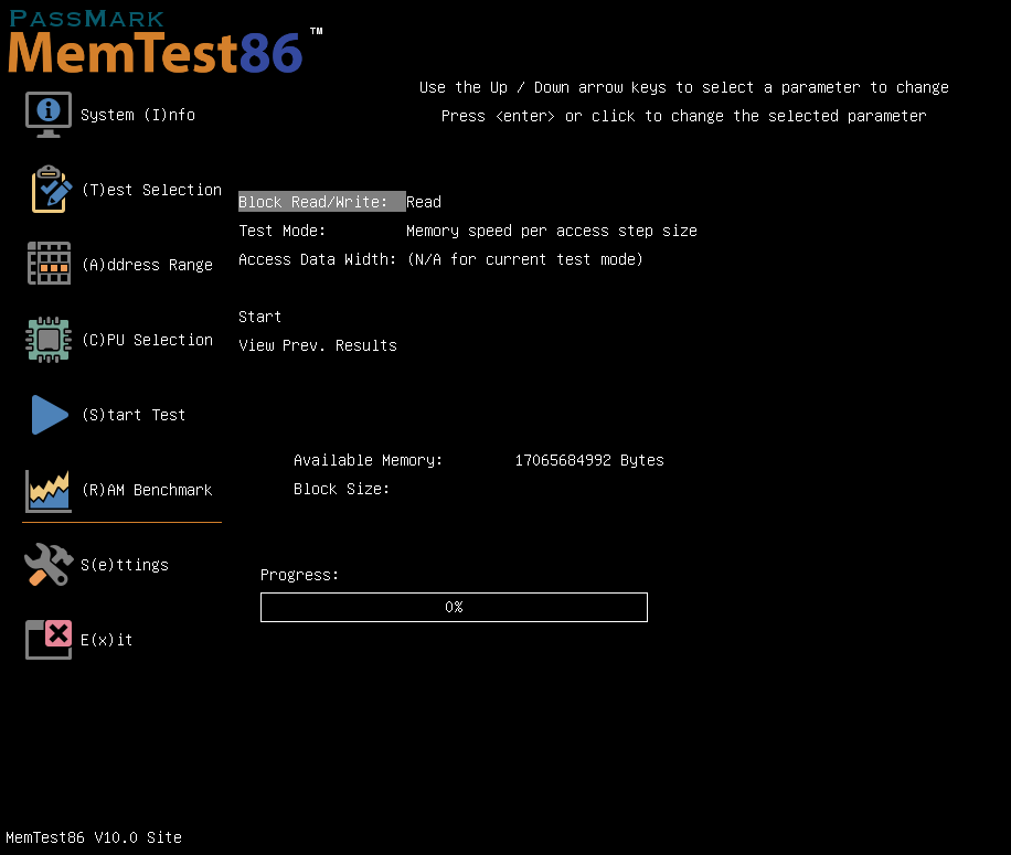 MemTest86 Screenshot - Benchmark Page