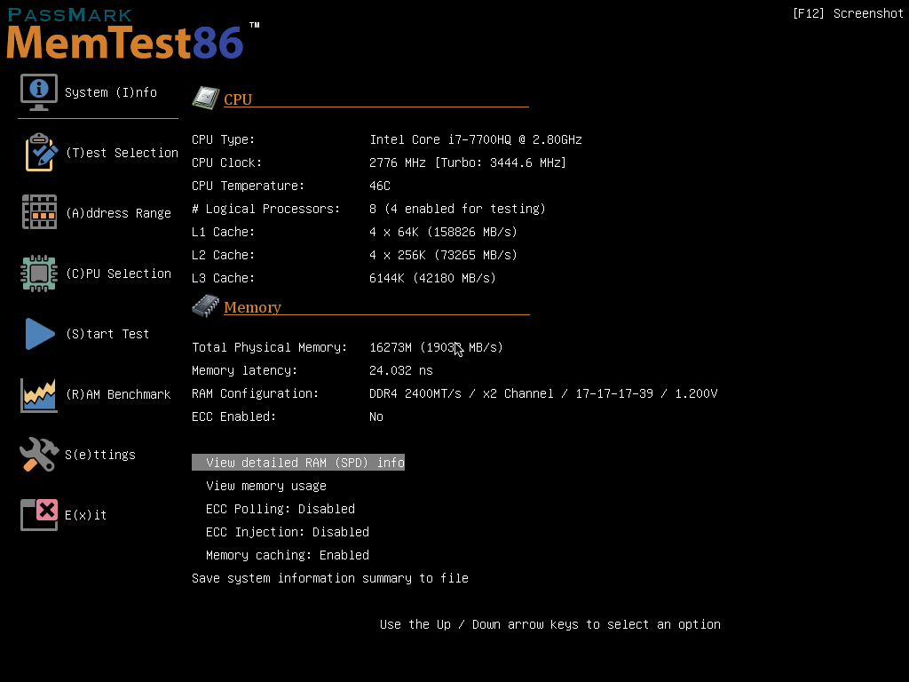 Memtest86 screenshot